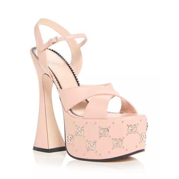 Gucci GG Embellished Pink Platform sandal Silver Interlocking G Studs 41 - Picture 1 of 9
